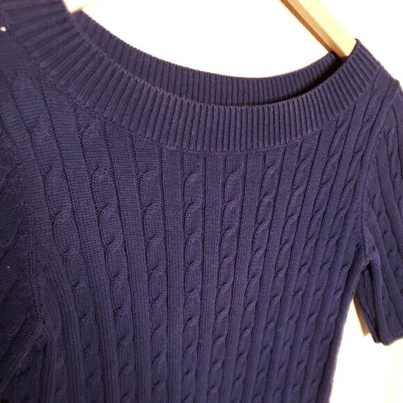 Talbots Womens Navy Nautical Short Sleeve Cable Knit Sweater Small - Picture 3 of 6